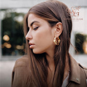 Gold Twisted Huggie Hoops | 18K Gold Plated Chunky Sculptural Earrings Women Minimalist Everyday