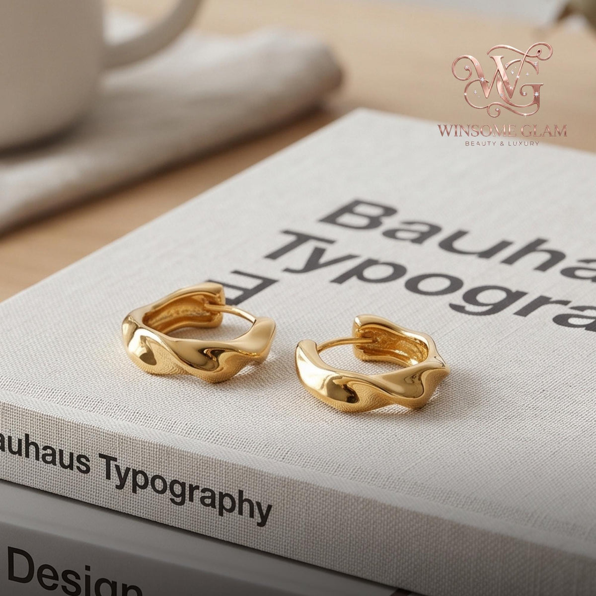 Gold Twisted Huggie Hoops | 18K Gold Plated Chunky Sculptural Earrings Women Minimalist Everyday
