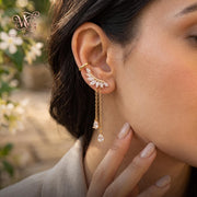 Ear climber, Dainty CZ Diamond Tassel, Sterling Silver Drop, Wedding & Bridesmaid Gift