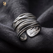Sterling Silver Multi-Layer Adjustable Statement Ring | S925 Boho Minimalist Open Band Ring Unisex Gift For Him Her