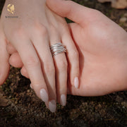 Sterling Silver Multi-Layer Adjustable Statement Ring | S925 Boho Minimalist Open Band Ring Unisex Gift For Him Her
