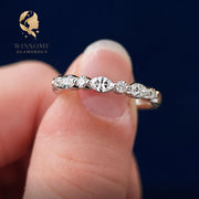 Moissanite Wedding Band Gold | Alternating Marquise Round Stacking Ring | Vintage Style Matching Diamond Band | Unique Annive