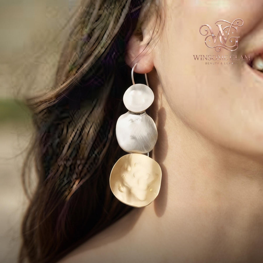 Boho Stacked Sphere Drop Earrings | Gold & Pearl Three-Tier Statement Earrings