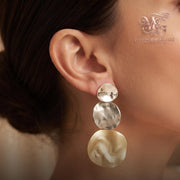 Boho Stacked Sphere Drop Earrings | Gold & Pearl Three-Tier Statement Earrings