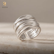 Sterling Silver Multi-Layer Adjustable Statement Ring | S925 Boho Minimalist Open Band Ring Unisex Gift For Him Her