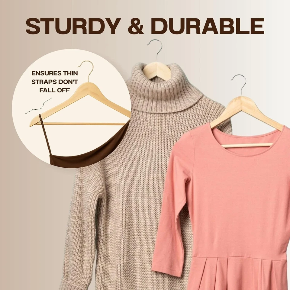 20 X WOODEN COAT HANGERS SUIT GARMENTS CLOTHES WOOD HANGER TROUSER BAR SET — thumbnail 5