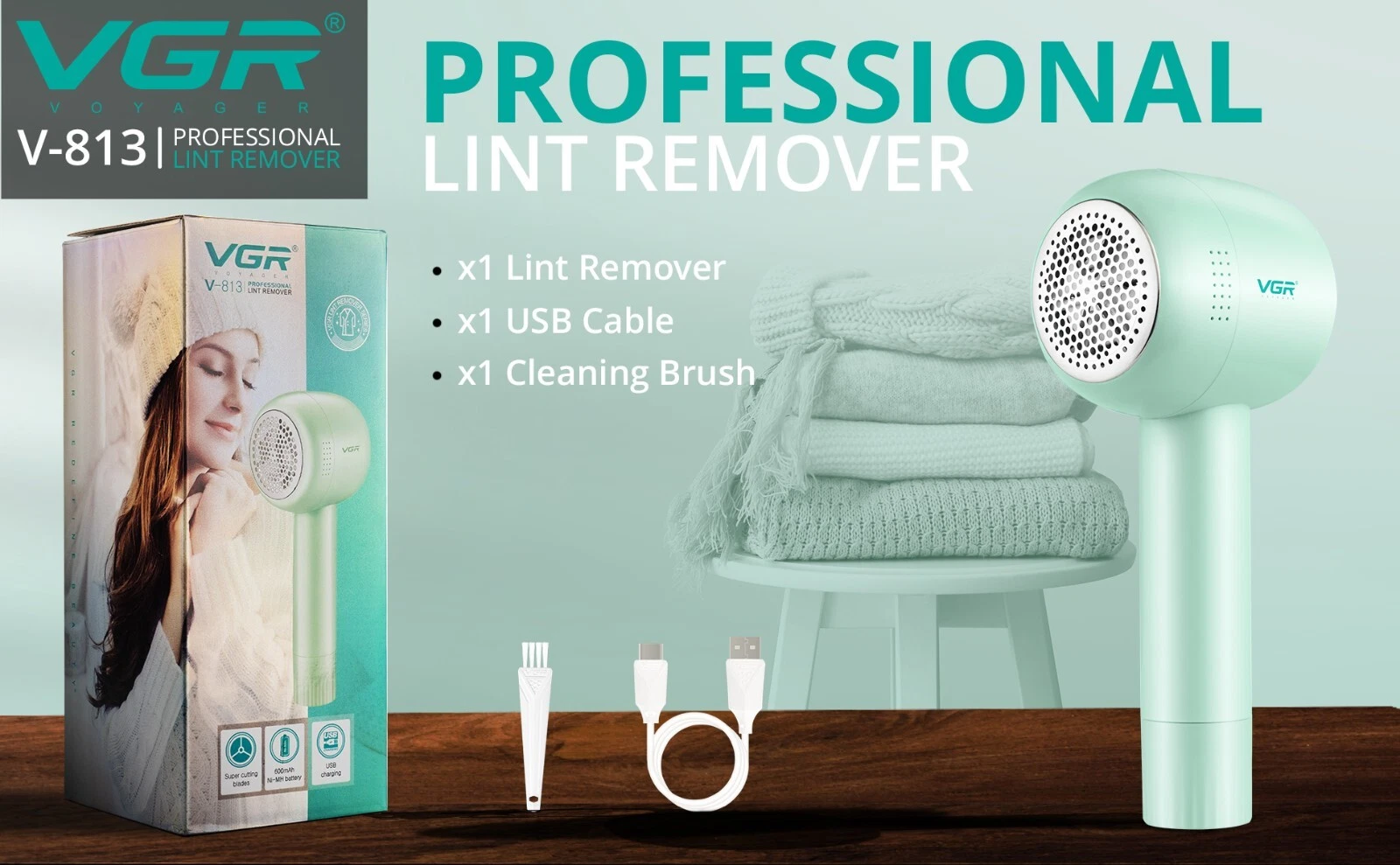 VGR Electric Bobble Remover Clothes Fabric Shaver Lint Fluff Debobbler Jumper — thumbnail 3