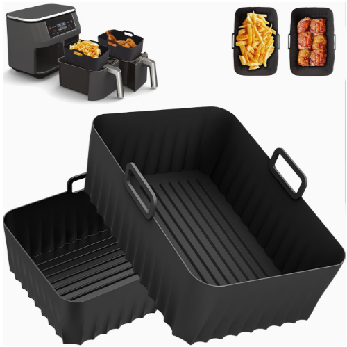 2pcs Silicone Air Fryer Liners for Ninja Foodi AF400UK AF300UK Dual Zone Reusable Non-Stick