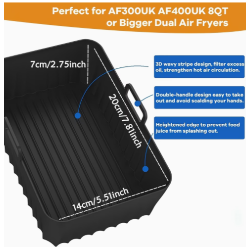 2pcs Silicone Air Fryer Liners for Ninja Foodi AF400UK AF300UK Dual Zone Reusable Non-Stick — thumbnail 2