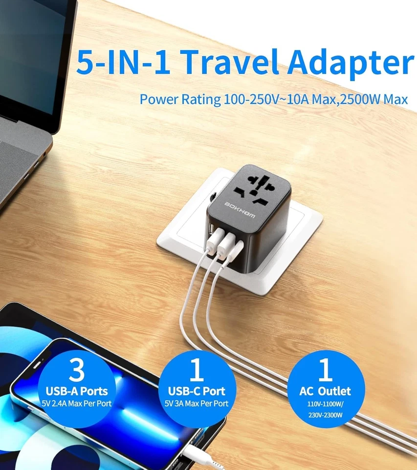 Universal Travel Adapter Worldwide Plug UK EU AU US USB-C & A Port Fast Charger — thumbnail 5