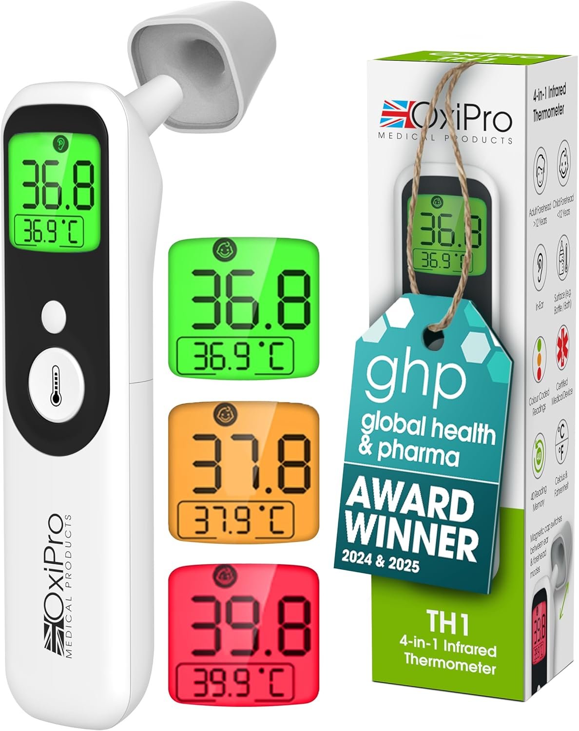 OxiPro TH1 Infrared Thermometer – Health & Pharma Award Winner 2025 | In-Ear, Forehead, Non-Touch & Baby Modes | For Newborns, Babies, Kids & Adults