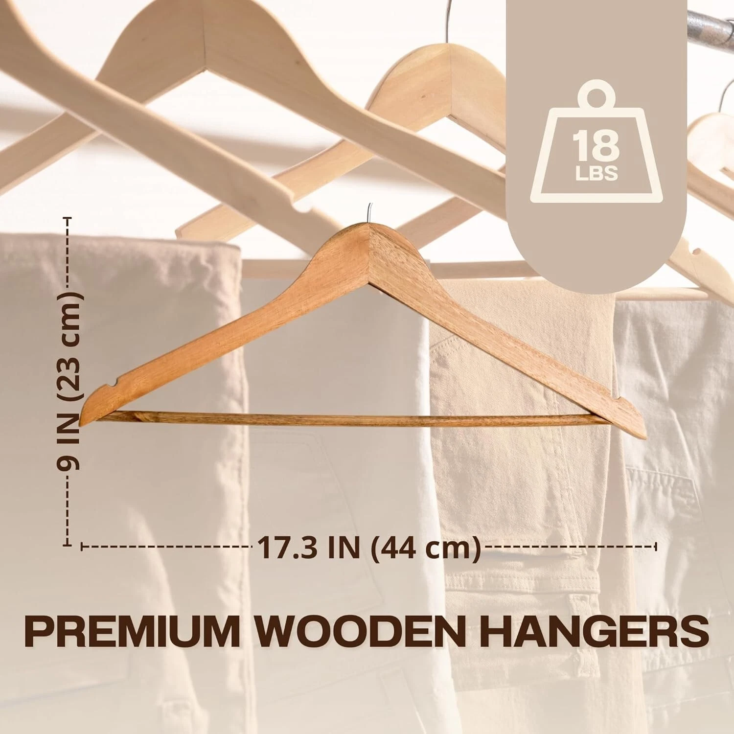 20 X WOODEN COAT HANGERS SUIT GARMENTS CLOTHES WOOD HANGER TROUSER BAR SET — thumbnail 7