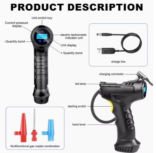 Cordless 12V Car Tyre Inflator Pump Portable Electric Air Compressor — thumbnail 6