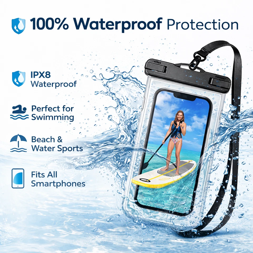 2x Waterproof Phone Pouch IPX8 Universal Dry Bag Case for iPhone Samsung — thumbnail 2