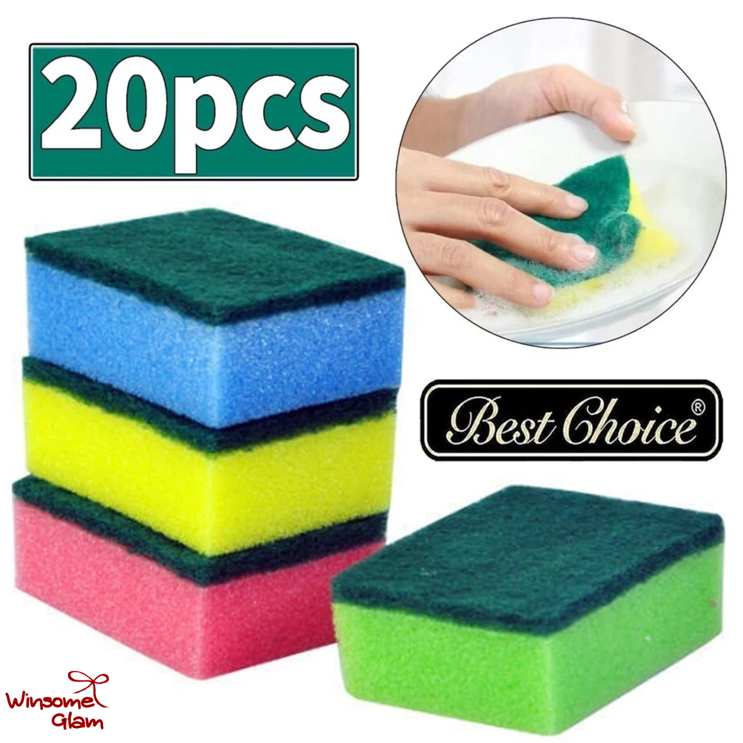 20PCS Cleaning Sponge Set | Multi-Purpose Kitchen Scrubbing Sponges | Dish Washing & Household Cleaning Pads – WinsomeGlam — thumbnail 2