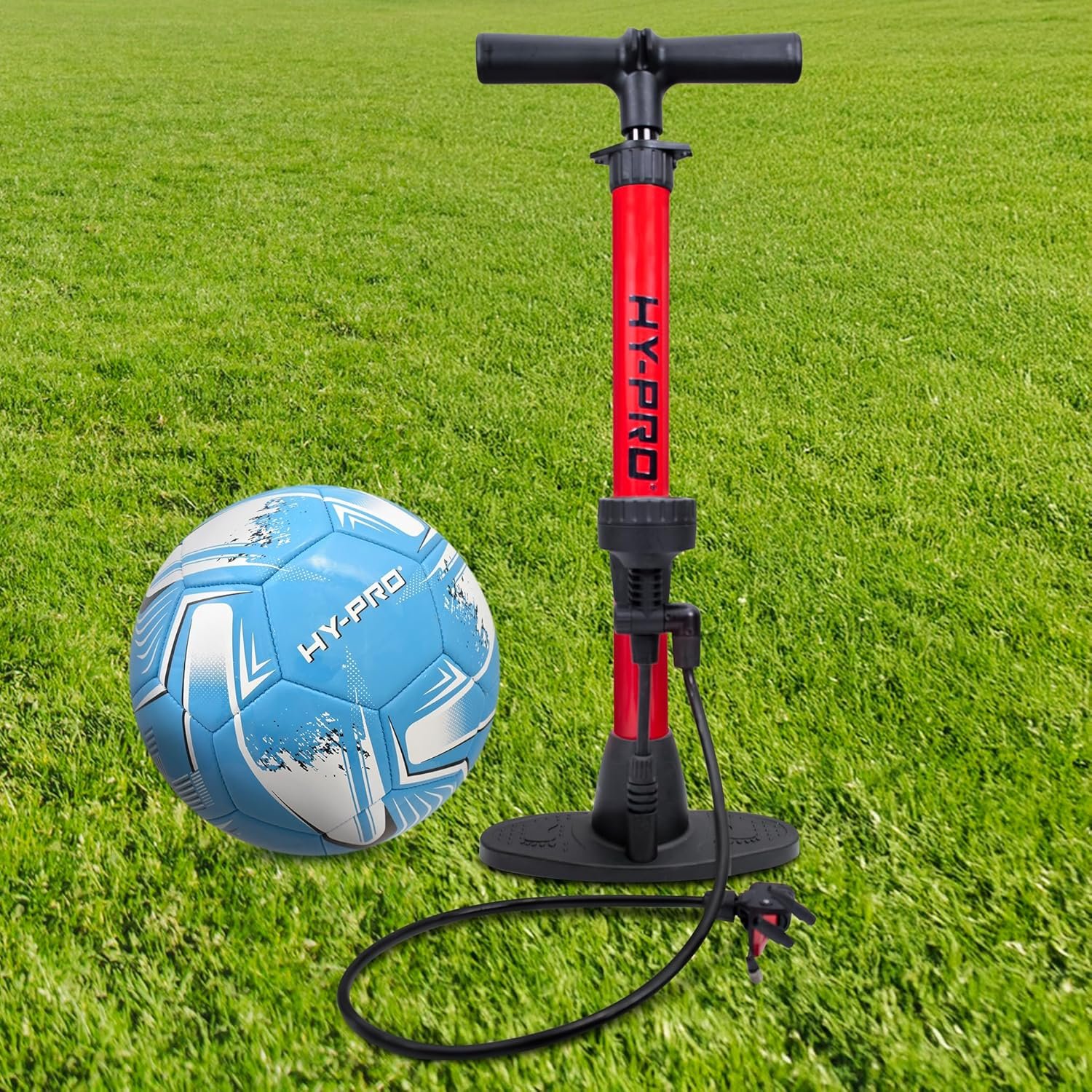 Hy-Pro Floor Pump for Bike & Balls – With Pressure Gauge, Presta & Schrader Valves | Football, Basketball, Rugby, Mountain Bike & Road Bike Pump — thumbnail 4