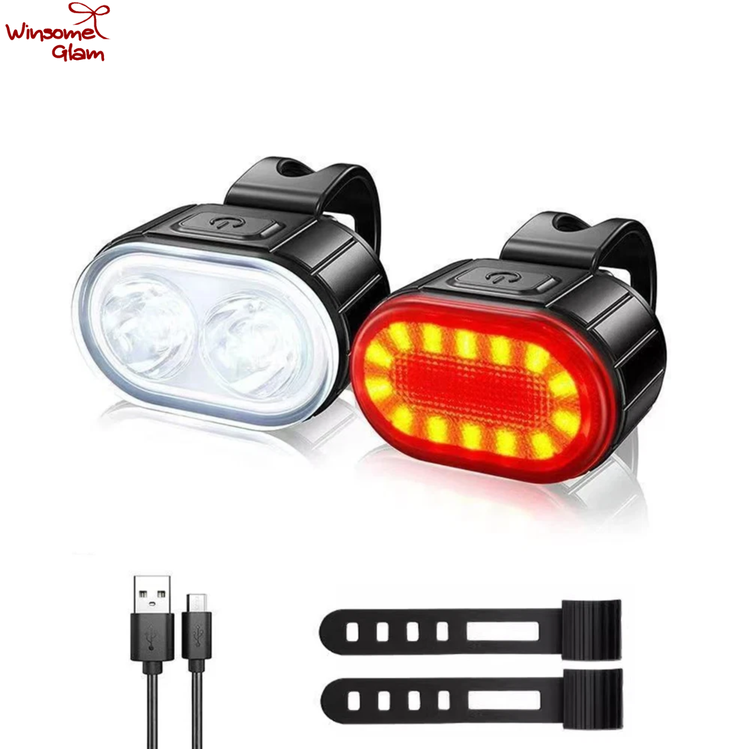USB Rechargeable Bike Light Set – Super Bright 350 Lumens LED Front & Rear Bicycle Lights | Waterproof Cycling Safety Lamp | WinsomeGlam