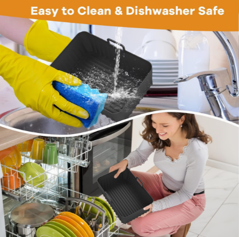 2pcs Silicone Air Fryer Liners for Ninja Foodi AF400UK AF300UK Dual Zone Reusable Non-Stick — thumbnail 3