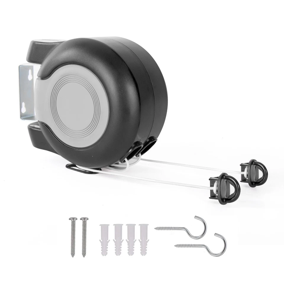 30m Washing Line Double Clothes Reel Retractable Wall Mounted Indoor & Outdoor — thumbnail 6