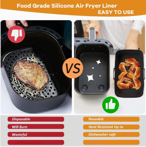 2pcs Silicone Air Fryer Liners for Ninja Foodi AF400UK AF300UK Dual Zone Reusable Non-Stick — thumbnail 4