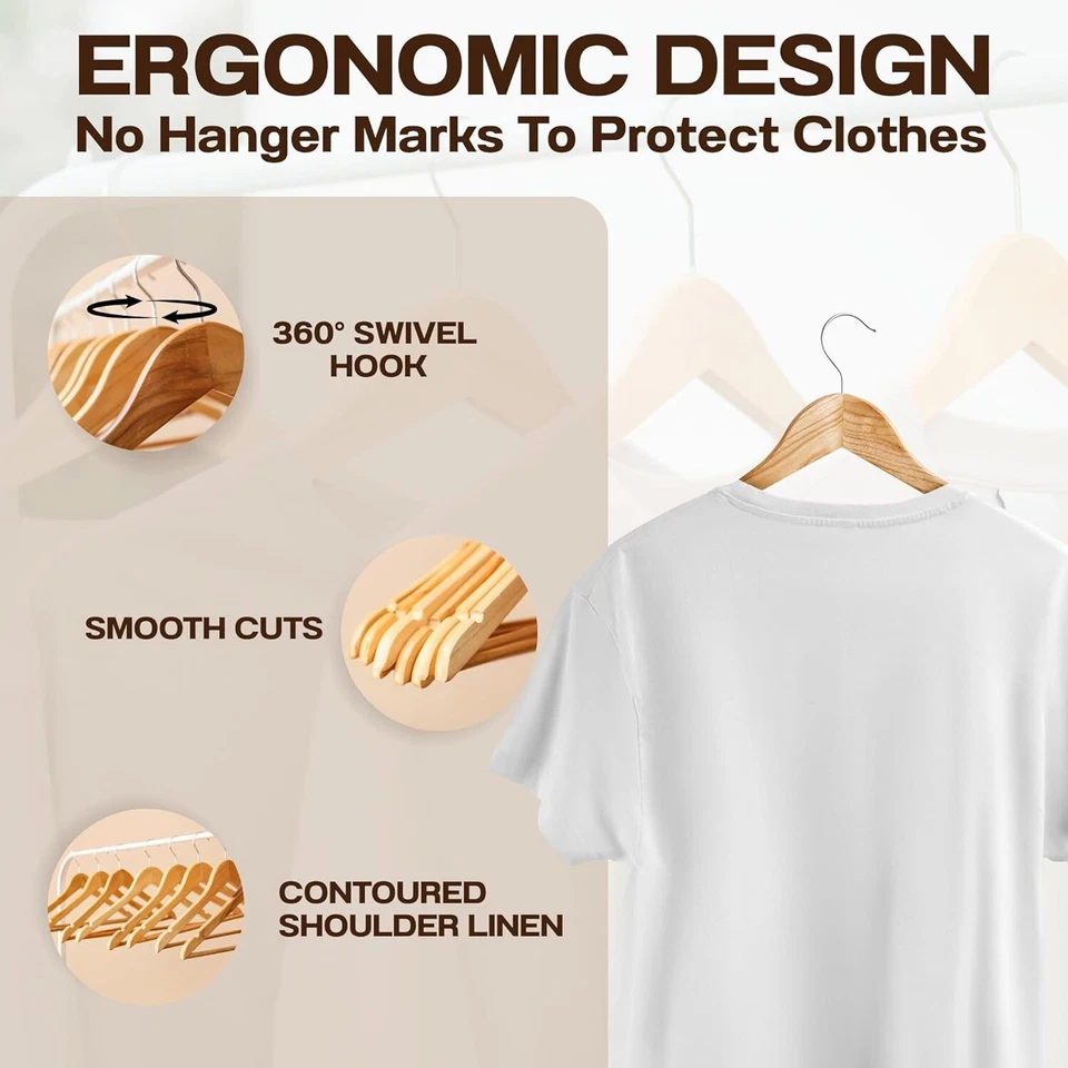 20 X WOODEN COAT HANGERS SUIT GARMENTS CLOTHES WOOD HANGER TROUSER BAR SET — thumbnail 2