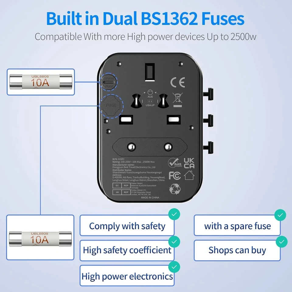 Universal Travel Adapter Worldwide Plug UK EU AU US USB-C & A Port Fast Charger — thumbnail 4