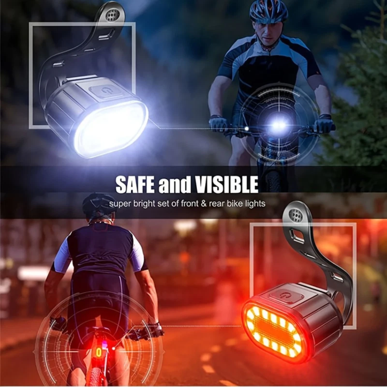 USB Rechargeable Bike Light Set – Super Bright 350 Lumens LED Front & Rear Bicycle Lights | Waterproof Cycling Safety Lamp | WinsomeGlam — thumbnail 6