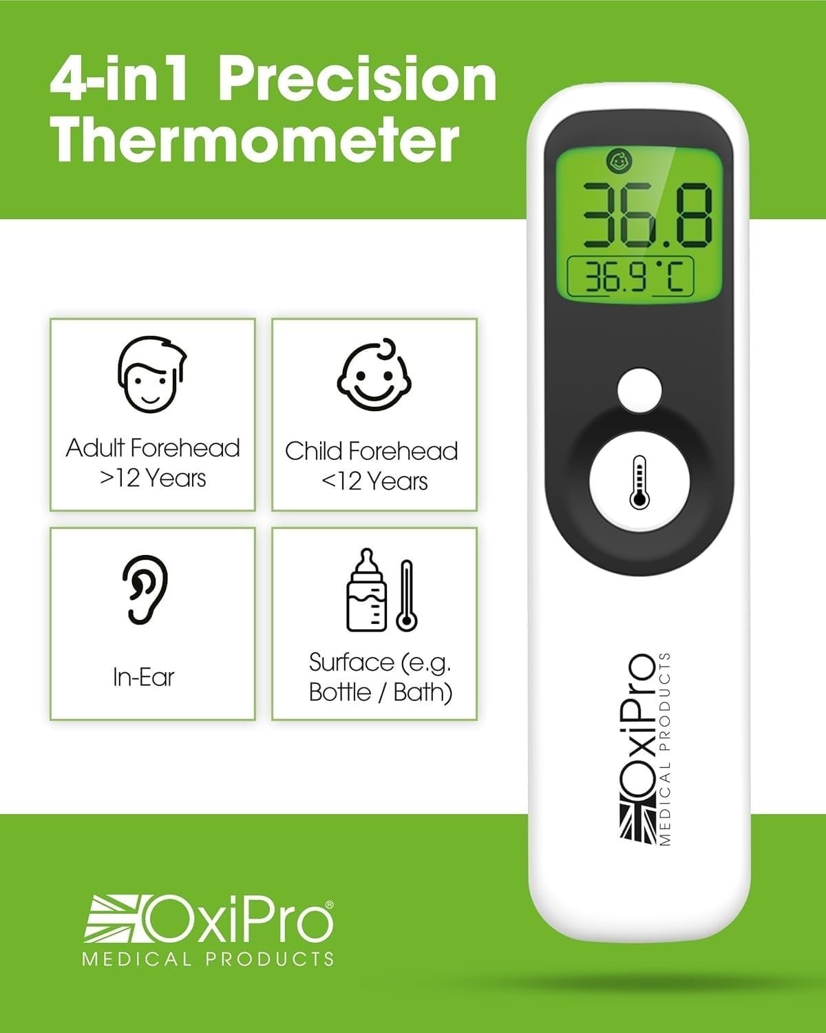 OxiPro TH1 Infrared Thermometer – Health & Pharma Award Winner 2025 | In-Ear, Forehead, Non-Touch & Baby Modes | For Newborns, Babies, Kids & Adults — thumbnail 2
